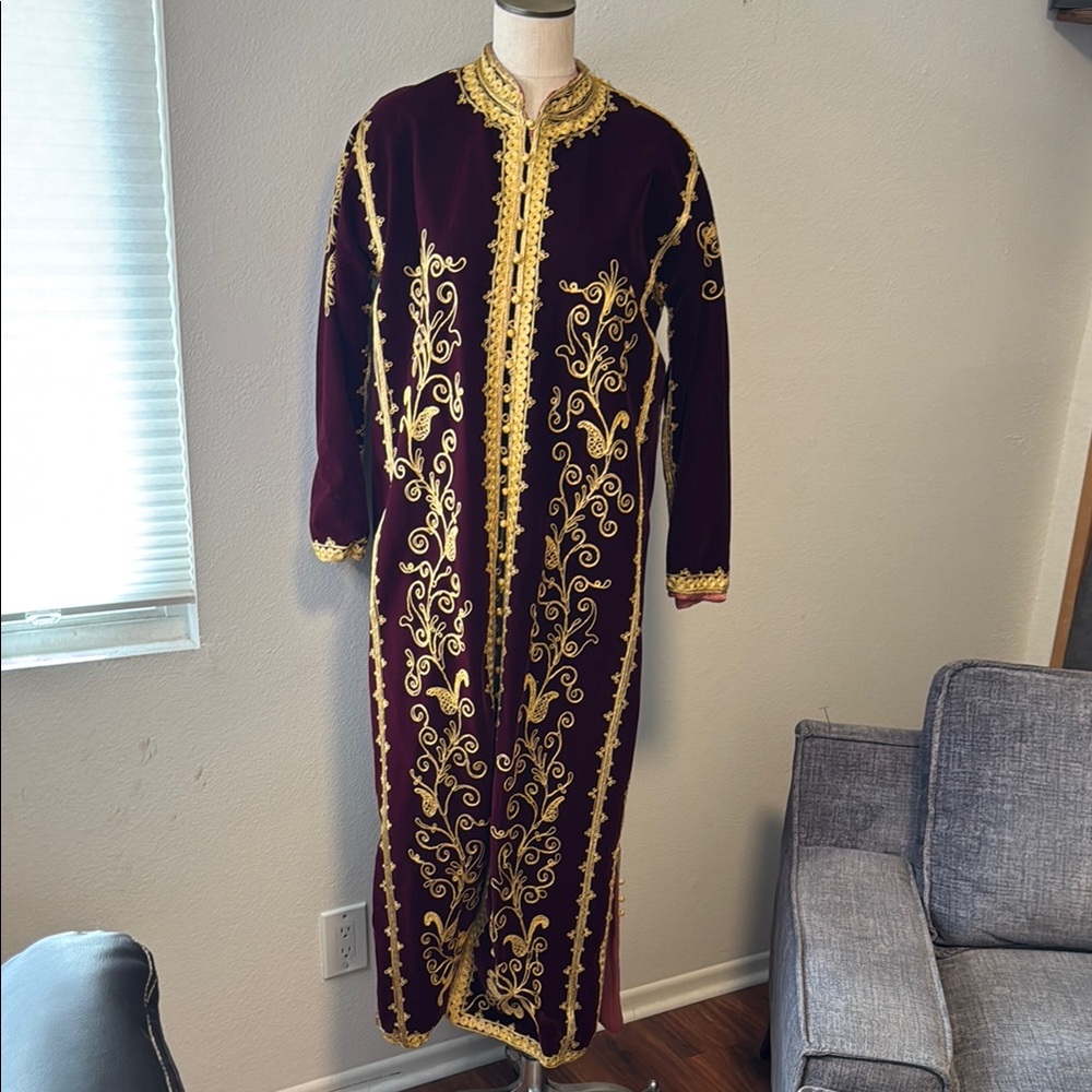 Elegant Wine and Gold Embroidered Kaftan
